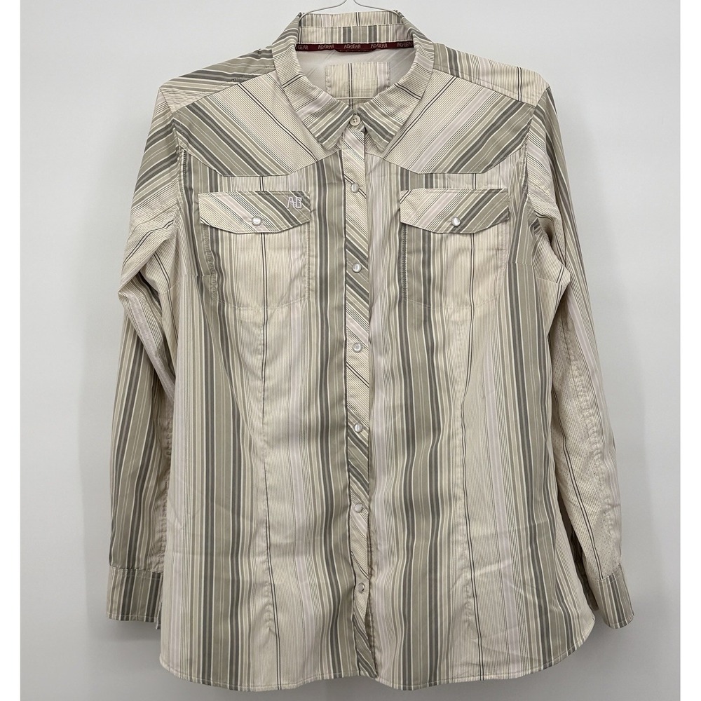 Ag Gear Stockyard Long Sleeve  XL Stripe Women's Vented Gray Pearl Snap Shirt